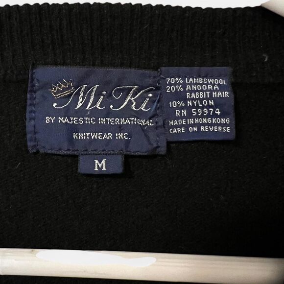 Vintage Mi Ki Black Angora & Lambswool Cardigan Sweater Size Medium - Picture 4 of 5